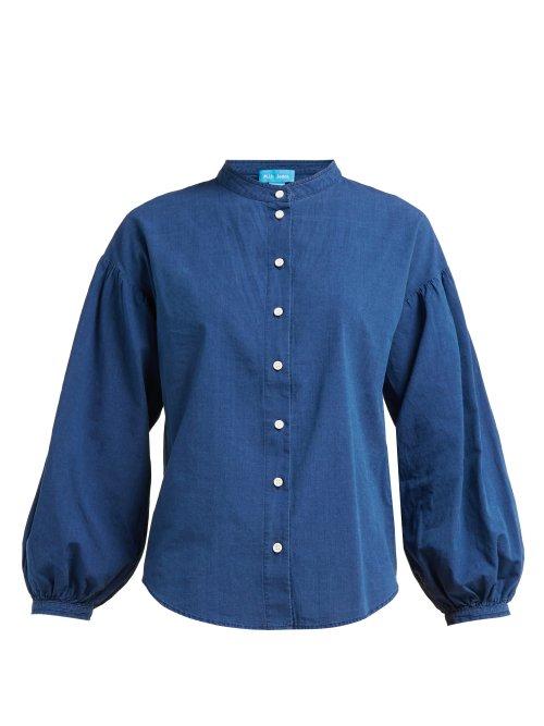 Matchesfashion.com M.i.h Jeans - Colt Band Collar Cotton Chambray Shirt - Womens - Navy