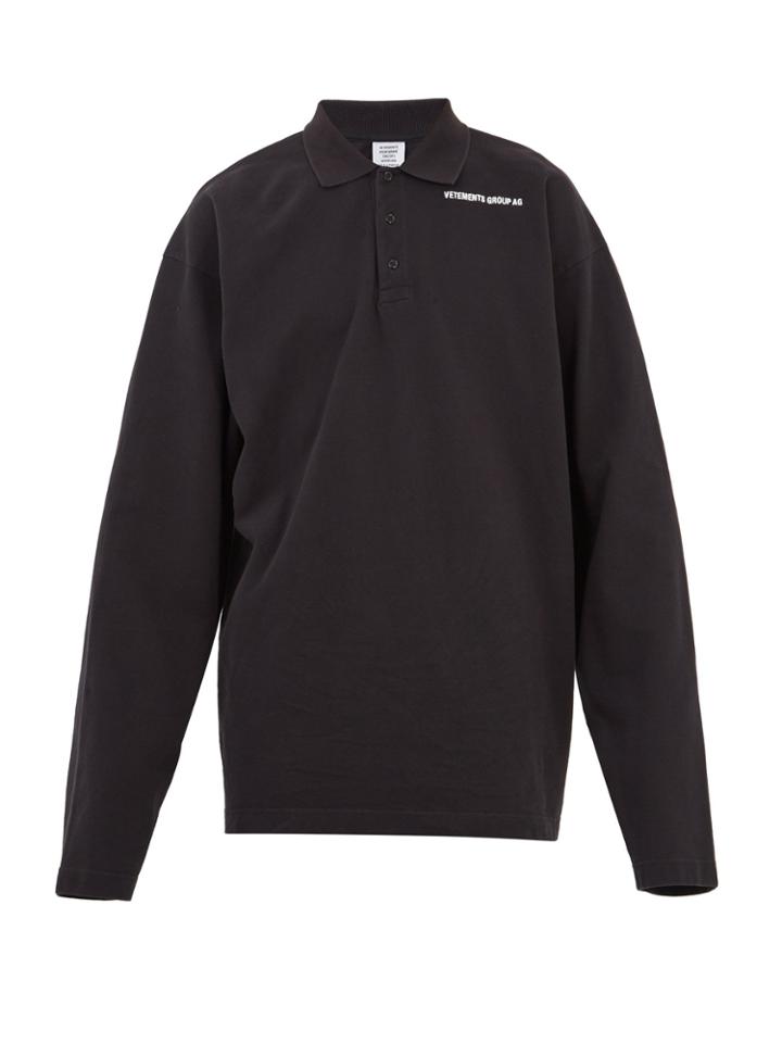 Vetements Long-sleeved Logo-print Piqu Polo Shirt