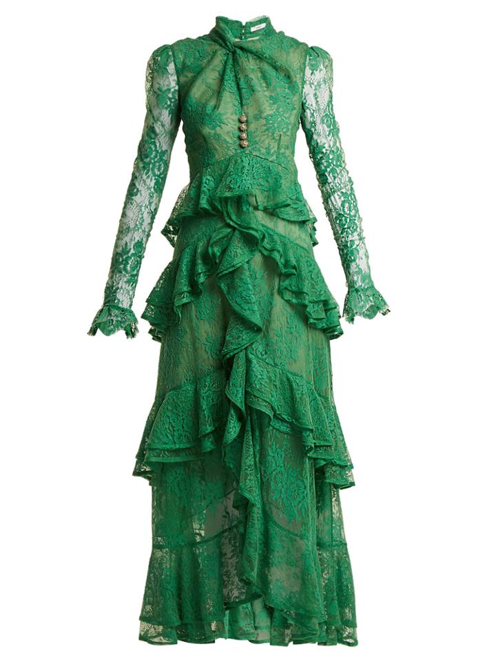 Erdem Kimber Twist-front Ruffle-trimmed Lace Dress