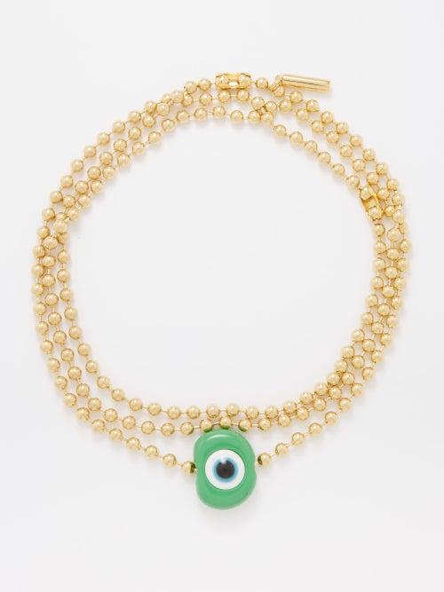 Timeless Pearly - Evil Eye Gold-plated Choker - Womens - Green Multi