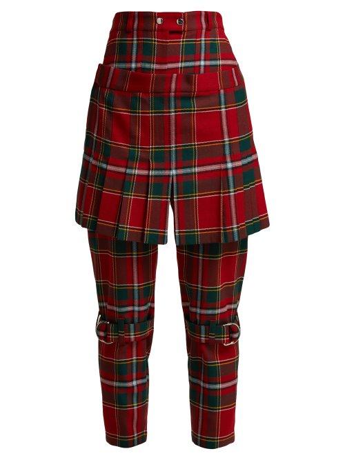 Matchesfashion.com Burberry - Tartan Wool Blend Kilt Trousers - Womens - Red Multi