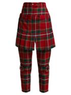 Matchesfashion.com Burberry - Tartan Wool Blend Kilt Trousers - Womens - Red Multi