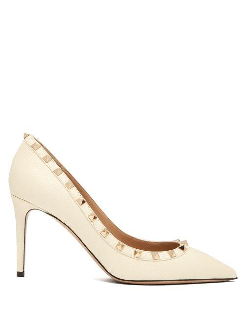 Matchesfashion.com Valentino - Rockstud Grained Leather Pumps - Womens - White