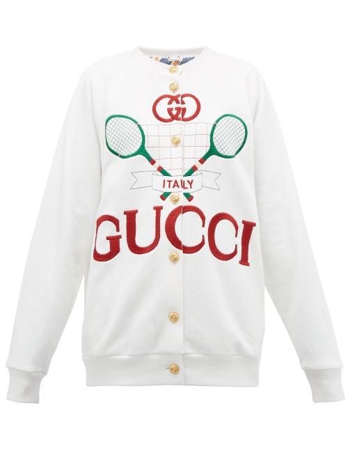 Matchesfashion.com Gucci - Logo Embroidered Reversible Cardigan - Womens - Ivory