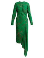 Matchesfashion.com Preen By Thornton Bregazzi - Floral Print Pleated Georgette Midi Dress - Womens - Green Multi