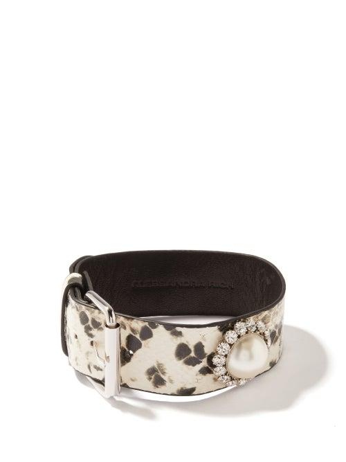 Alessandra Rich - Pearl And Crystal-embellished Snake-effect Choker - Womens - Grey Multi