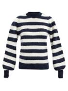 Matchesfashion.com Ganni - Striped Balloon-sleeve Wool-blend Sweater - Womens - Black White