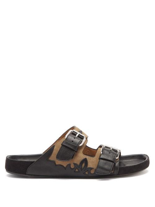 Matchesfashion.com Isabel Marant - Lennyo Suede And Leather Slides - Womens - Black Beige