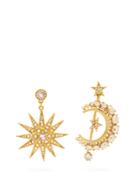 Oscar De La Renta Moon And Star Pav-crystal Mismatched Earrings