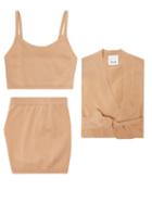 Allude - Cashmere Cropped Top, Shorts And Cardigan Set - Womens - Tan