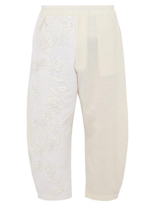 Matchesfashion.com By Walid - Rhydian Floral Embroidered Cotton Trousers - Mens - Beige