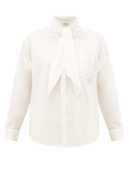 Matchesfashion.com Sea - Louise Neck Tie Cotton Blend Poplin Blouse - Womens - White