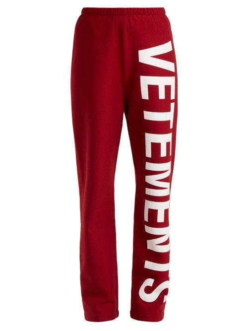 Matchesfashion.com Vetements - Logo Print Cotton Blend Jersey Track Pants - Womens - Red