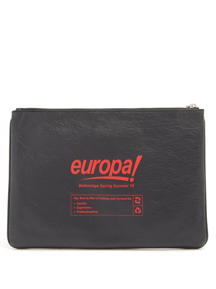 Balenciaga Europa-print Leather Pouch