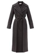 Matchesfashion.com Valentino - Silk-insert Wool-blend Herringbone Coat - Womens - Grey