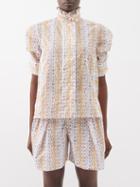 Thierry Colson - Vita Ruffled-collar Floral-print Cotton Top - Womens - Mustard