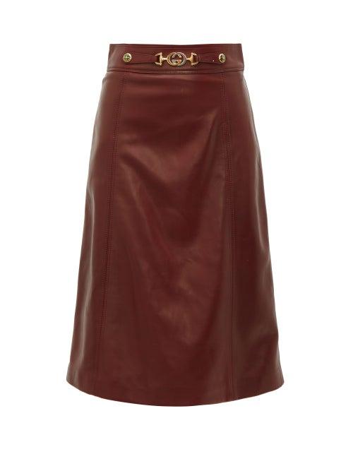 Matchesfashion.com Gucci - French Plong Leather A Line Skirt - Womens - Burgundy