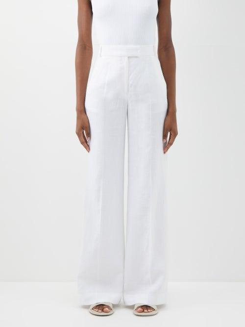 Another Tomorrow - High-rise Organic-linen Wide-leg Trousers - Womens - White