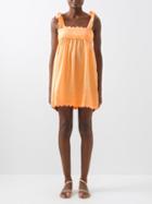 Juliet Dunn - Ricrac-trim Cotton-poplin Dress - Womens - Neon Orange