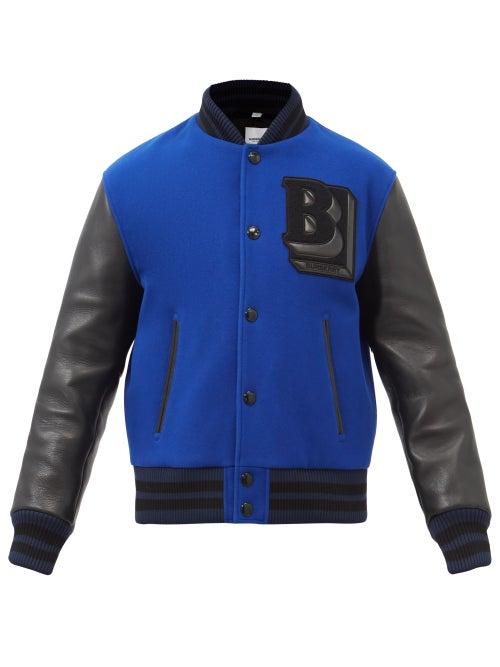 Burberry - Felton Wool-blend And Leather Varsity Jacket - Mens - Black Blue