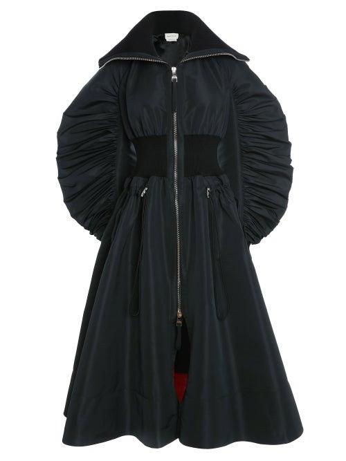 Alexander Mcqueen - Ruched Zip-through Satin Bomber Dress - Womens - Black