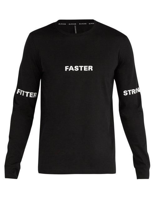 Matchesfashion.com Blackbarrett By Neil Barrett - Crew Neck Long Sleeve Faster Print Cotton T Shirt - Mens - Black White