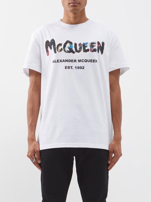 Alexander Mcqueen - Graffiti-logo Cotton-jersey T-shirt - Mens - White Black