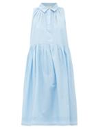 Matchesfashion.com Anaak - Sophie Pintucked Cotton-blend Dress - Womens - Light Blue