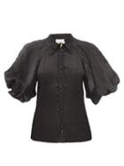Aje - Palms Puffed-sleeve Silk-blend Shirt - Womens - Black