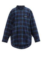 Matchesfashion.com Balenciaga - Logo-embroidered Checked Cotton-twill Shirt - Mens - Black Blue