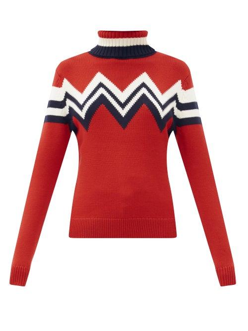 Matchesfashion.com Perfect Moment - Chevron-striped Merino-wool Roll-neck Sweater - Womens - Red Multi
