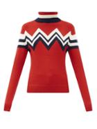 Matchesfashion.com Perfect Moment - Chevron-striped Merino-wool Roll-neck Sweater - Womens - Red Multi