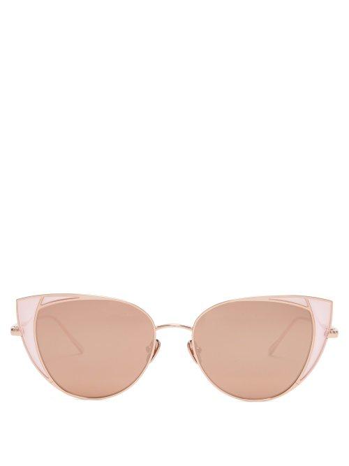 Matchesfashion.com Linda Farrow - Des Voeux Metal Cateye Sunglasses - Womens - Pink
