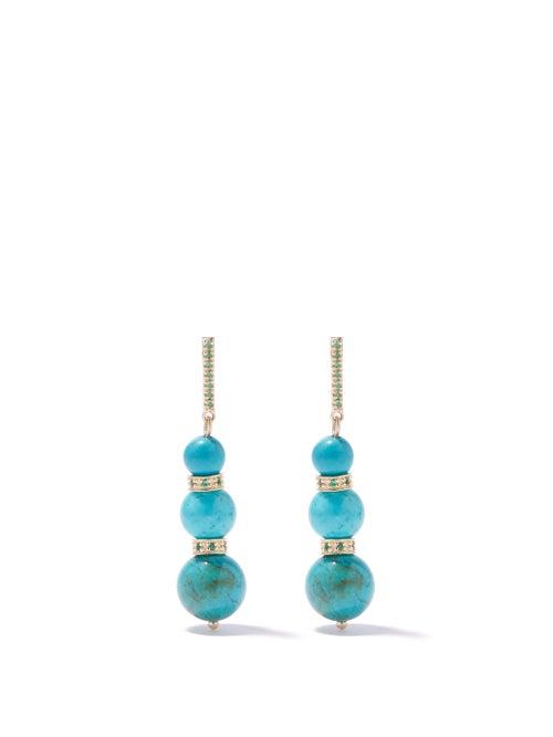 Mateo - Diamond, Turquoise & 14kt Gold Earrings - Womens - Light Blue