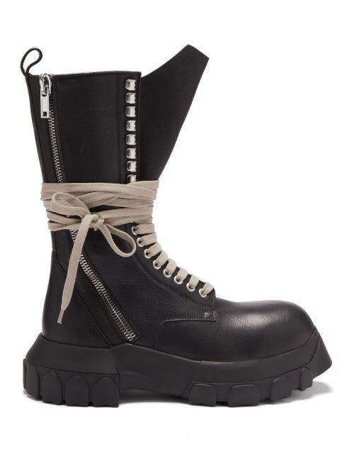 Rick Owens - Tractor Lace-up Grained-leather Boots - Womens - Black