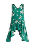 Matchesfashion.com Isa Arfen - V Neck Ruffled Magnolia Print Silk Top - Womens - Green Print