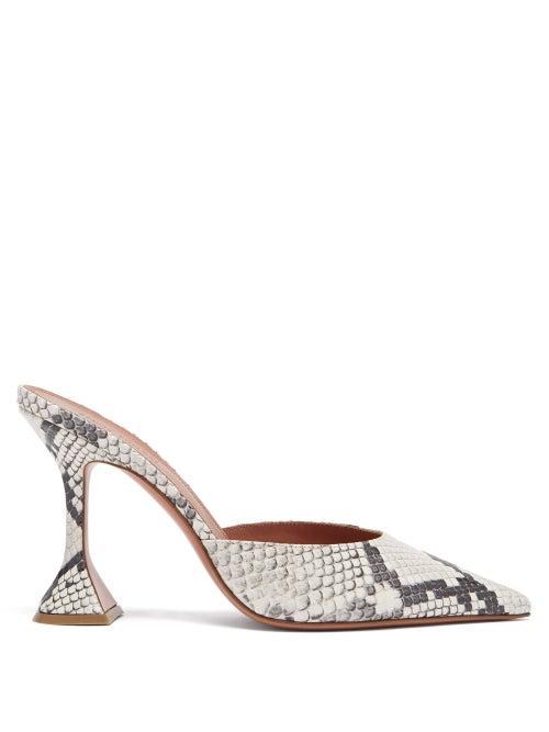 Matchesfashion.com Amina Muaddi - Fiona Snake-print Leather Mules - Womens - Python