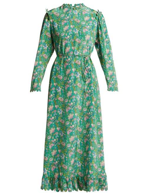 Matchesfashion.com Horror Vacui - Vestia Printed Silk Crepe De Chine Midi Dress - Womens - Green Multi