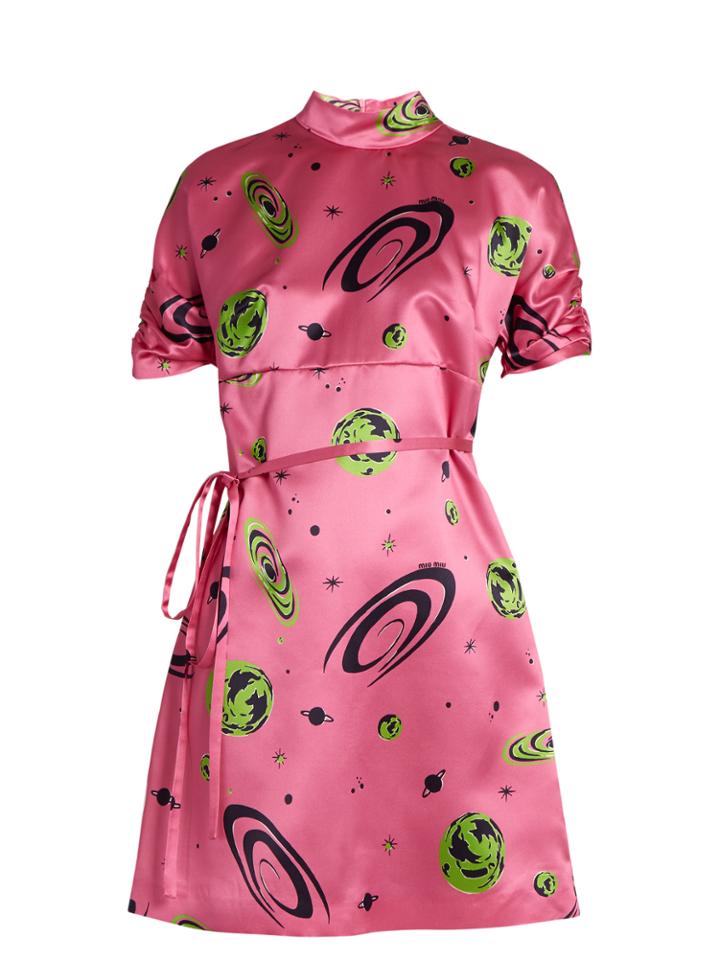 Miu Miu Planet-print Duchess-silk Dress