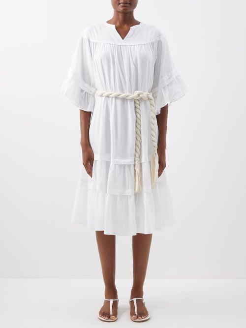 Loup Charmant - Collo Cord-belt Cotton-voile Midi Dress - Womens - White
