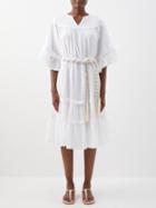 Loup Charmant - Collo Cord-belt Cotton-voile Midi Dress - Womens - White