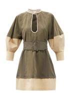 Matchesfashion.com Chlo - Belted Topstitched Mini Dress - Womens - Khaki