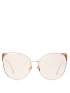 Matchesfashion.com Linda Farrow - Oversized Cat Eye Gold Plated Sunglasses - Womens - Pink