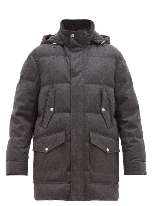 Matchesfashion.com Brunello Cucinelli - Hooded Down Quilted Wool Blend Parka - Mens - Grey