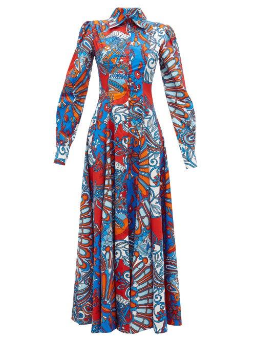 Matchesfashion.com Evi Grintela - Dar Yacout Printed Cotton-poplin Shirt Dress - Womens - Red Print
