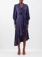 Zimmermann - Wrap-front Silk Midi Dress - Womens - Dark Navy