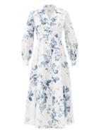 Erdem - Kendrick Floral-print Cotton-poplin Dress - Womens - Blue White