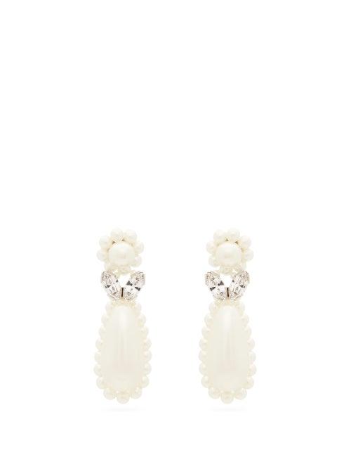 Matchesfashion.com Simone Rocha - Flower Faux-pearl And Crystal Drop Earrings - Womens - Pearl