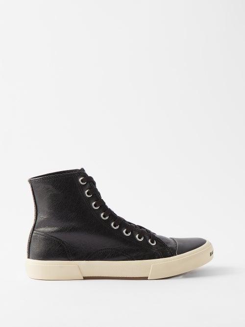 Balenciaga - Paris Crinkled-leather High-top Trainers - Womens - Black