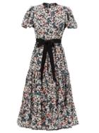 Matchesfashion.com Erdem - Ginerva Meadow Park-print Belted Silk Midi Dress - Womens - Black Print